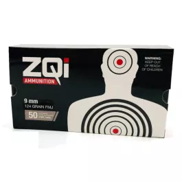 ZQI 9mm Handgun Ammunition 124 Grain Polished Nickel Plated Steel Cased FMJ 50rd